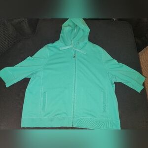 Women's Teal Allison Daley 3/4 Length Sleeve Zip Up Hoodie Size 3X